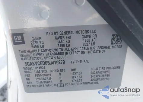 2011 Buick Enclave 2Xl z USA, uszkodzony, nr VIN 5GAKVCED6BJ419279